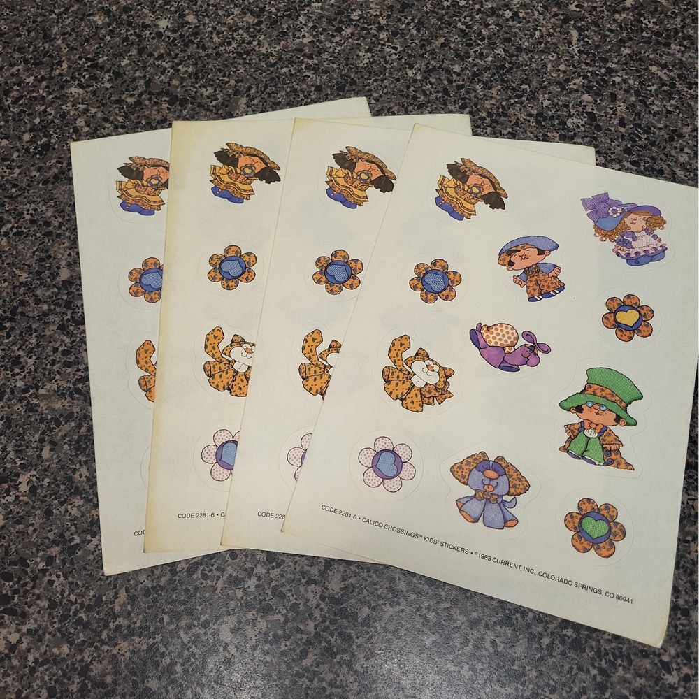 Vintage 1983 Calico Crossings Kids Stickers 4 Sheets Current Inc NOS 80s